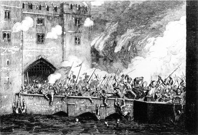 Sir Thomas Wyatt (ca. 1521-54) greift den Byward Tower an von George Cruikshank